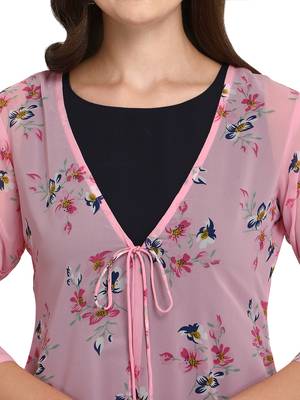 Pink printed georgette georgette-kurtis 4
