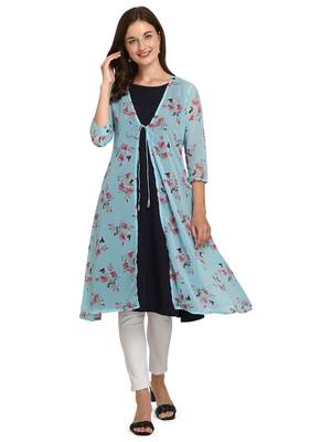 Navy-blue printed georgette georgette-kurtis 1