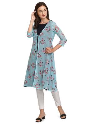 Navy-blue printed georgette georgette-kurtis 3