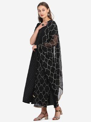 Black embroidered
 crepe
 ethnic-kurtis
 1