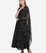 Black embroidered
 crepe
 ethnic-kurtis
