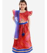Red Bhandhani Print Flutter Sleeves Choli With Lehenga and Dupatta