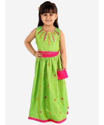 Green Mirror Bells Lehenga Choli 1