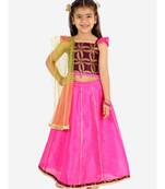 Purple/Pink Frill Sleeves Lehenga Choli Dupatta With Mang Tikka