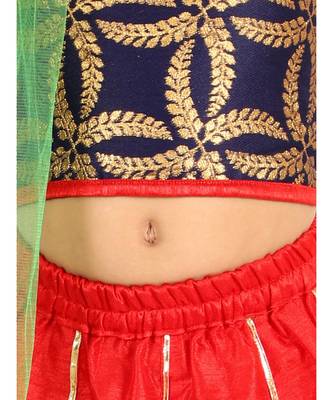 Navy/Red Frill Sleeves Lehenga Choli Dupatta With Mang Tikka 3