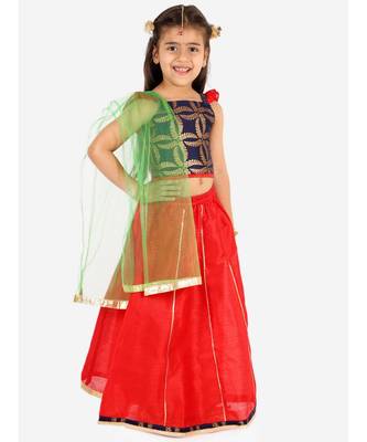 Navy/Red Frill Sleeves Lehenga Choli Dupatta With Mang Tikka 5