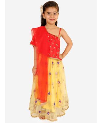 Red/Yellow Embroidered net lehenga choli 1
