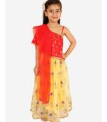 Red/Yellow Embroidered net lehenga choli