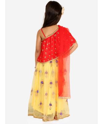 Red/Yellow Embroidered net lehenga choli 2
