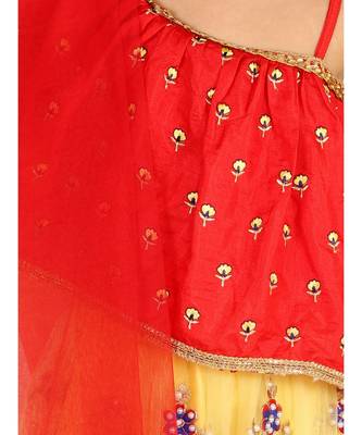 Red/Yellow Embroidered net lehenga choli 4
