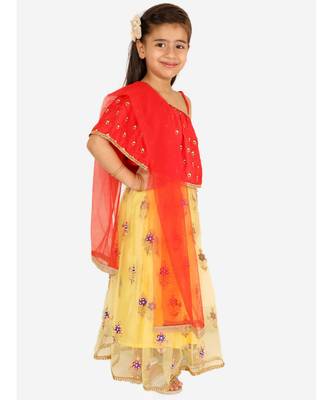 Red/Yellow Embroidered net lehenga choli 5