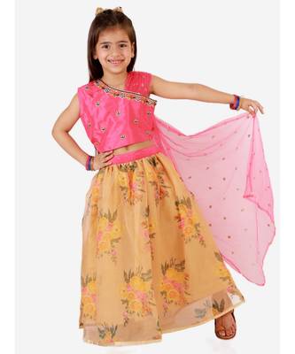 Pink Embroidered Choli With Net Dupatta With Printed Lehenga 1
