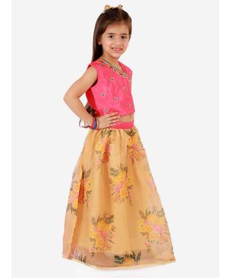 Pink Embroidered Choli With Net Dupatta With Printed Lehenga 3