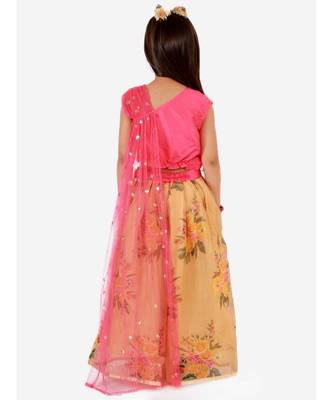 Pink Embroidered Choli With Net Dupatta With Printed Lehenga 4