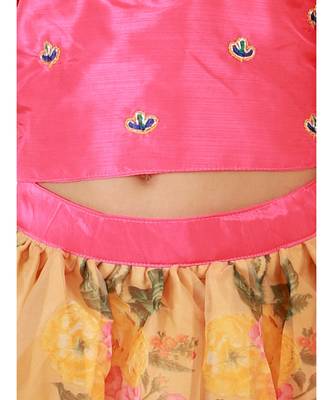 Pink Embroidered Choli With Net Dupatta With Printed Lehenga 5