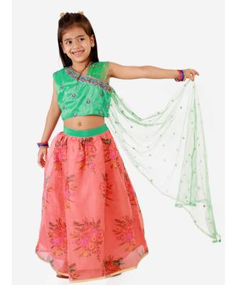 Green Embroidered Choli With Net Dupatta With Printed Lehenga 1