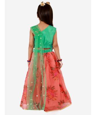 Green Embroidered Choli With Net Dupatta With Printed Lehenga 3