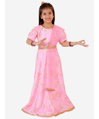 Light Pink Princess Floral Gown With Belt And Sequins Dupatta 2