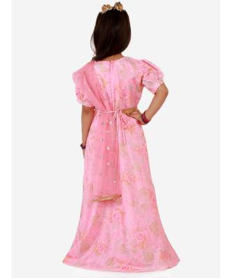 Light Pink Princess Floral Gown With Belt And Sequins Dupatta 6