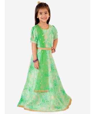 Mint Green Princess Floral Gown With Belt And Sequins Dupatta 2