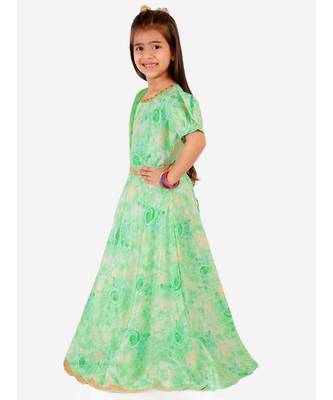 Mint Green Princess Floral Gown With Belt And Sequins Dupatta 3