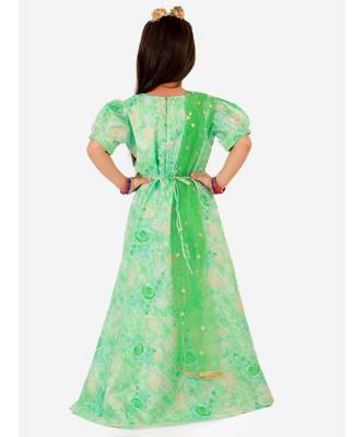 Mint Green Princess Floral Gown With Belt And Sequins Dupatta 5