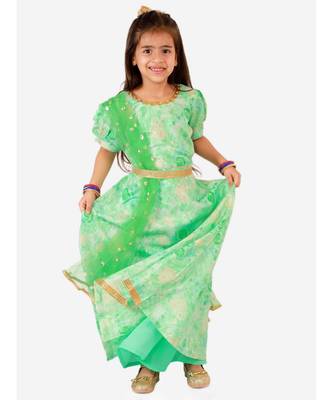 Mint Green Princess Floral Gown With Belt And Sequins Dupatta 6
