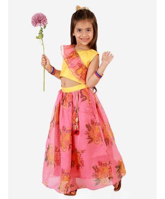 Yellow Diva Cross Frill Choli With Organza Lehenga 1