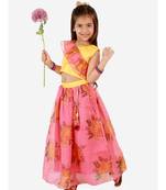 Yellow Diva Cross Frill Choli With Organza Lehenga