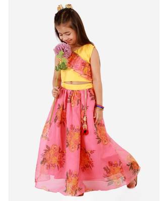 Yellow Diva Cross Frill Choli With Organza Lehenga 2