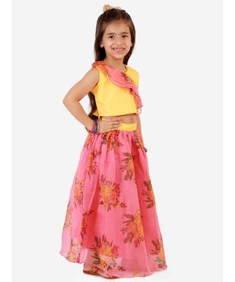 Yellow Diva Cross Frill Choli With Organza Lehenga 3