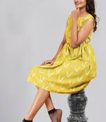 Yellow printed cotton ethnic-kurtis

