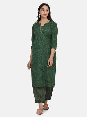 Green Printed Kurta And Bottom 6