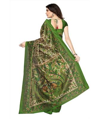 Green & Beige Art Silk Printed Saree with Blouse Piece 2