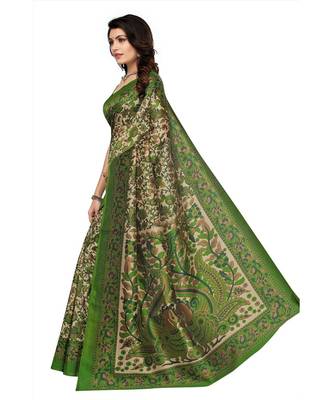 Green & Beige Art Silk Printed Saree with Blouse Piece 3