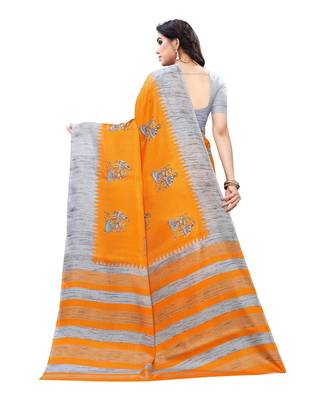 Mustard & Grey Khadi Printed Saree with Blouse Piece 2