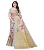 Grey & Pink Khadi Printed Saree with Blouse Piece