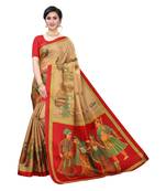 Beige & Red Khadi Printed Saree with Blouse Piece