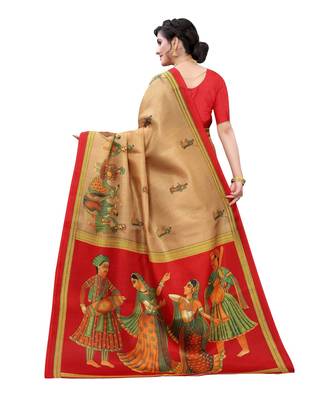 Beige & Red Khadi Printed Saree with Blouse Piece 2