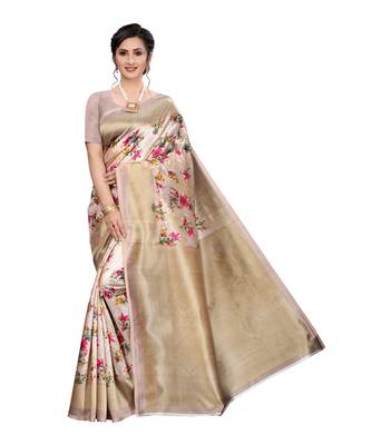 Beige Khadi Printed Saree with Blouse Piece 1