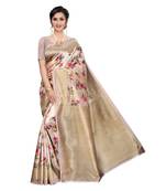 Beige Khadi Printed Saree with Blouse Piece