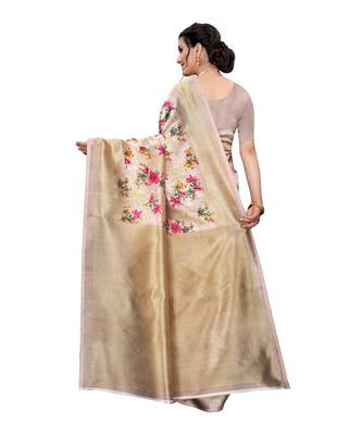 Beige Khadi Printed Saree with Blouse Piece 2