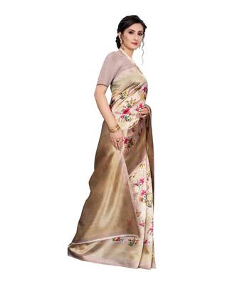 Beige Khadi Printed Saree with Blouse Piece 4