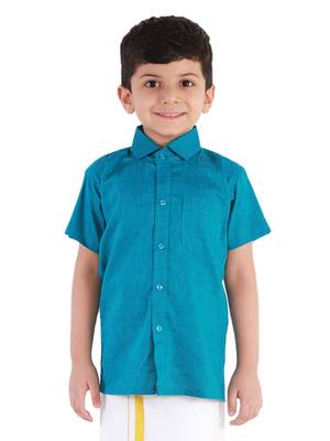 Boys Blue Cotton Blend Ethnic Shirt 1