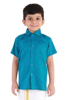 Boys Blue Cotton Blend Ethnic Shirt