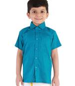 Boys Blue Cotton Blend Ethnic Shirt