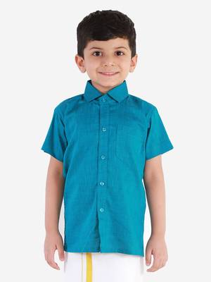Boys Blue Cotton Blend Ethnic Shirt 2