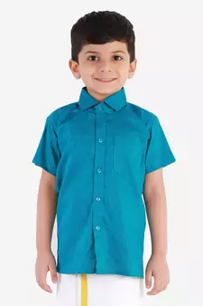 Boys Blue Cotton Blend Ethnic Shirt