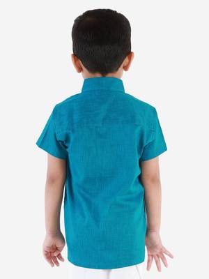 Boys Blue Cotton Blend Ethnic Shirt 3