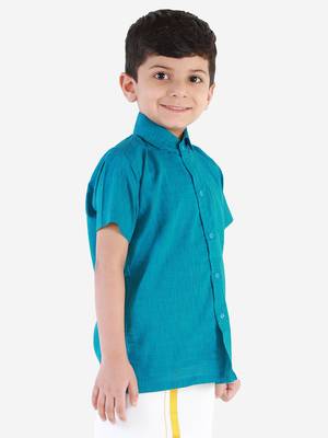Boys Blue Cotton Blend Ethnic Shirt 4